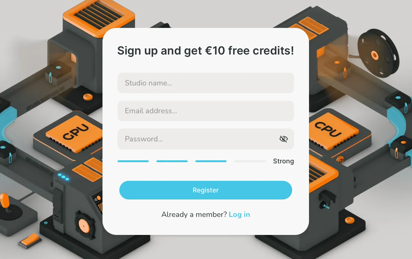 Step 1: Criar uma conta de estúdio - Light mode interface screenshot